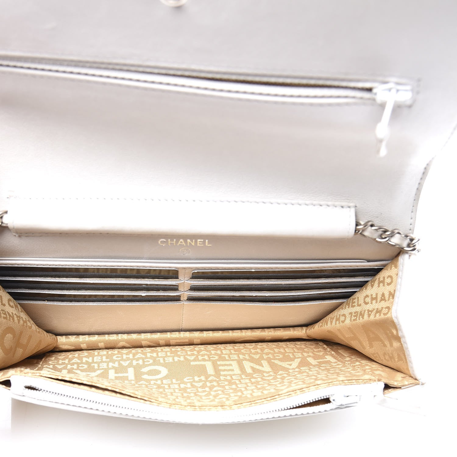 Chanel Patent Camellia Print Wallet On Chain WOC Gris Clair 4 of 11