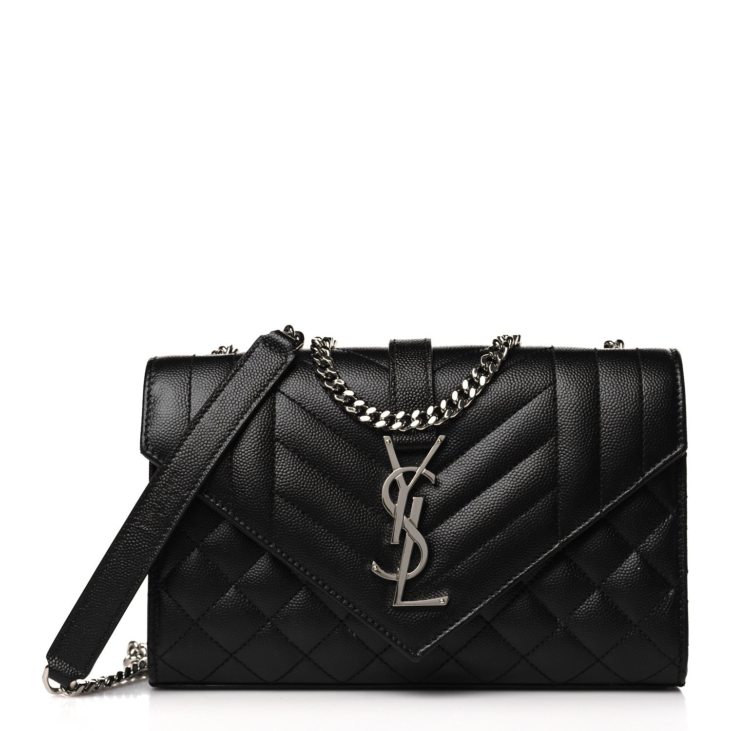 Saint Laurent Grain De Poudre Textured Mixed Matelasse Triquilt Small Monogram Satchel Black 1 of 8