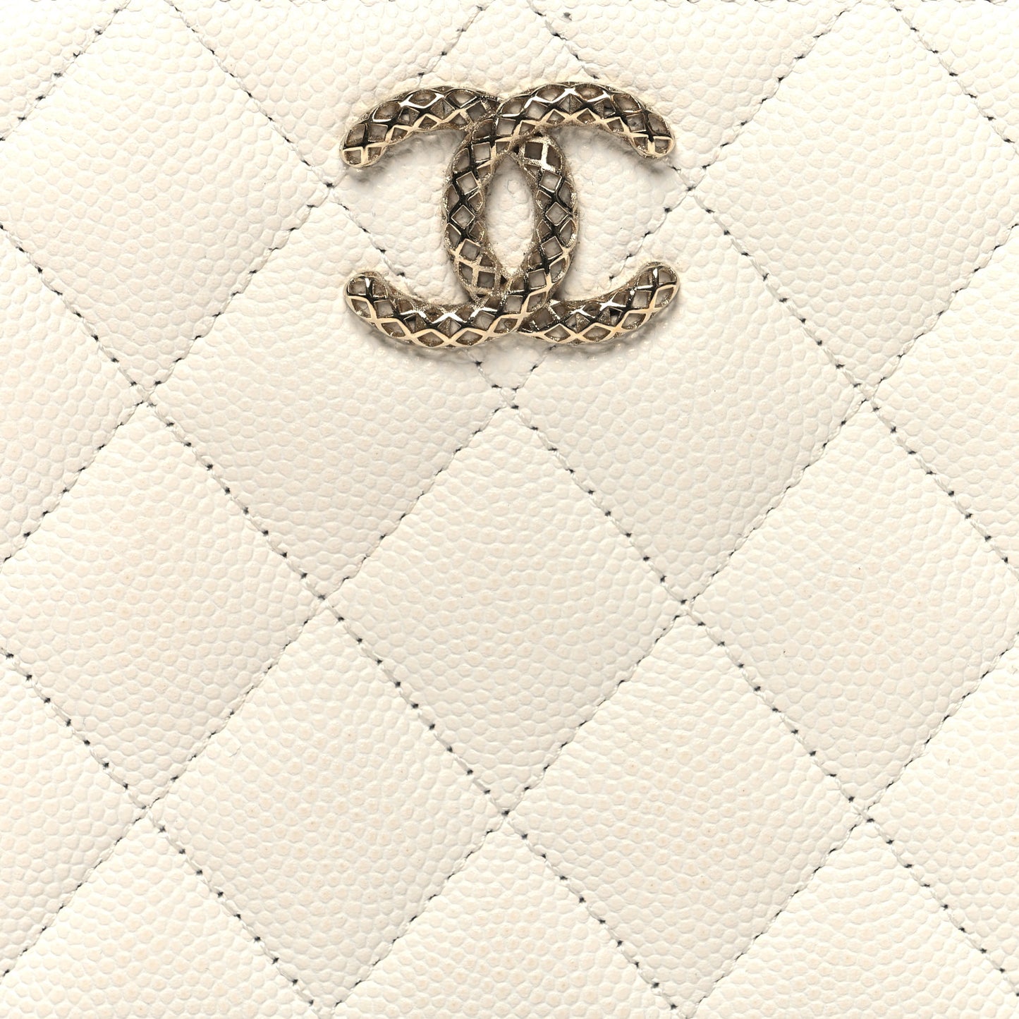 Caviar Quilted Perforated CC Zip Wallet White