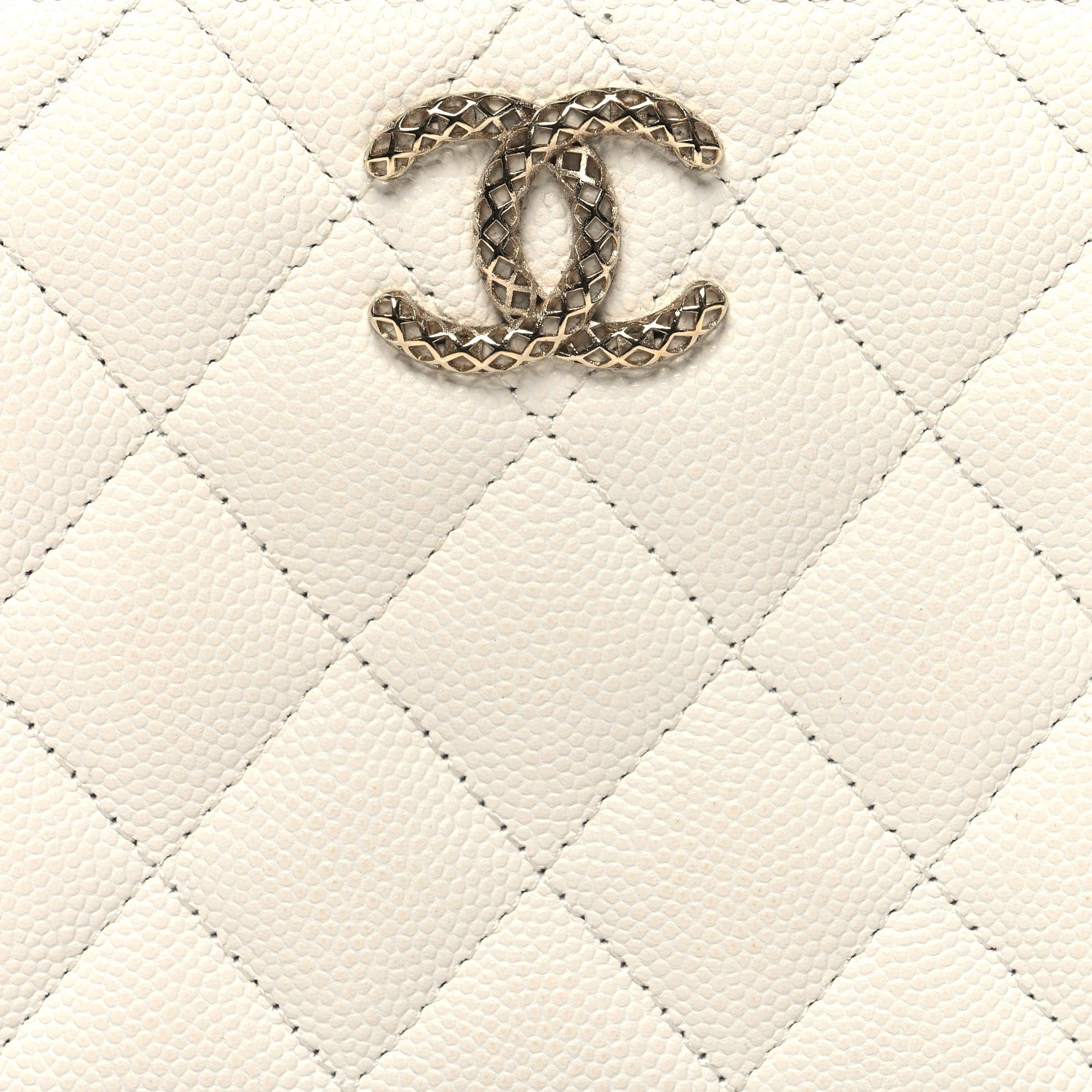 Chanel Caviar Quilted Perforated CC Zip Wallet White 9 of 13