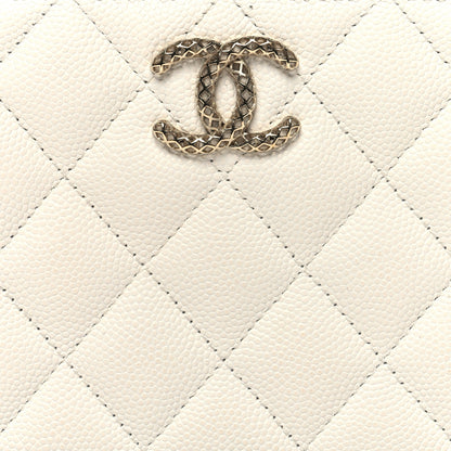 Chanel Caviar Quilted Perforated CC Zip Wallet White 9 of 13