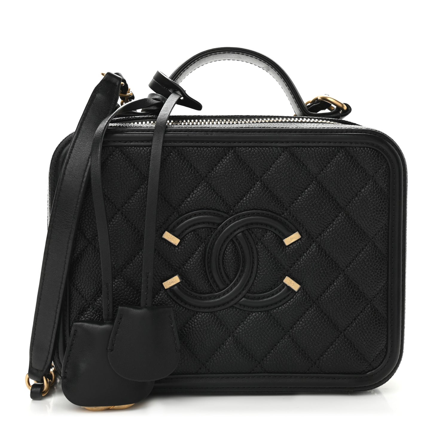 Caviar Quilted Medium CC Filigree Vanity Case Black