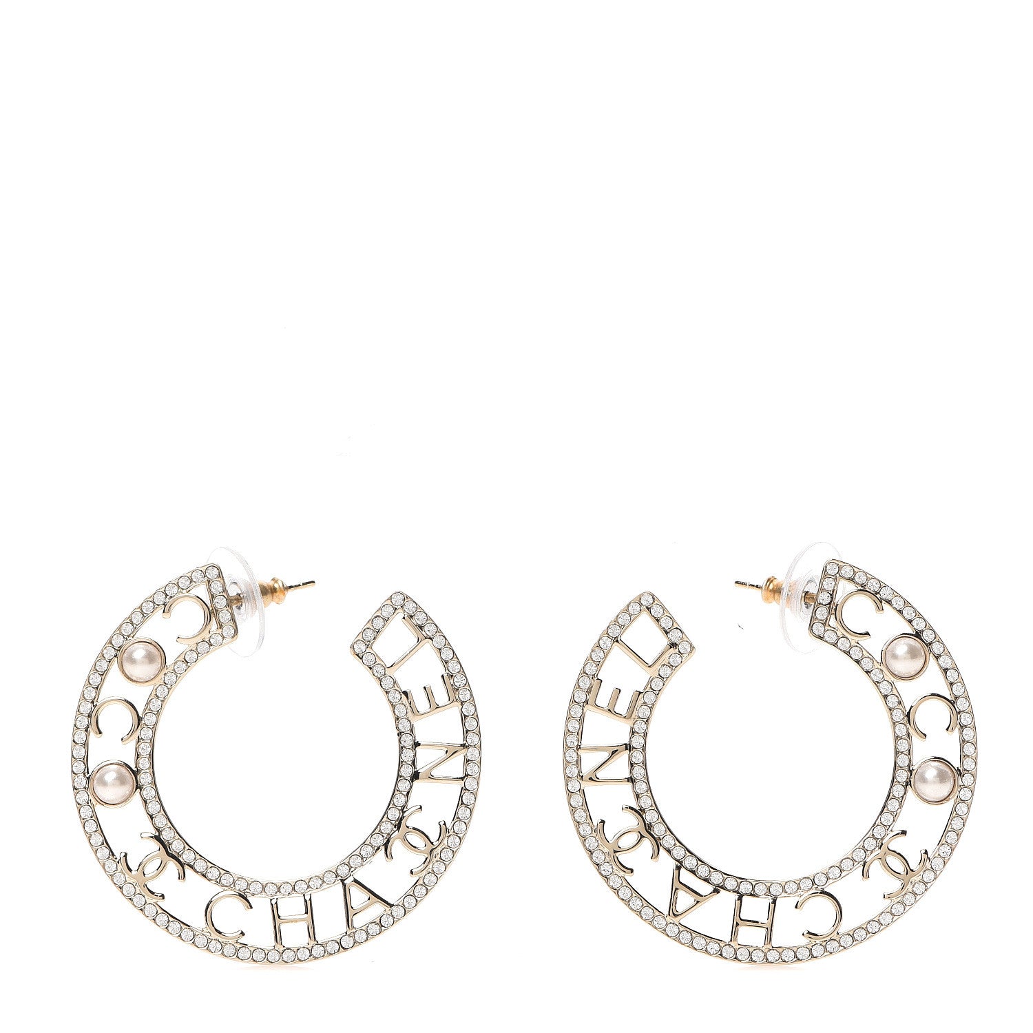 Chanel Crystal Pearl Bow-tiful CC Hoop Earrings Gold 1 of 5