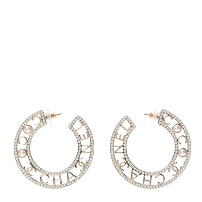 Chanel Crystal Pearl Bow-tiful CC Hoop Earrings Gold 1 of 5