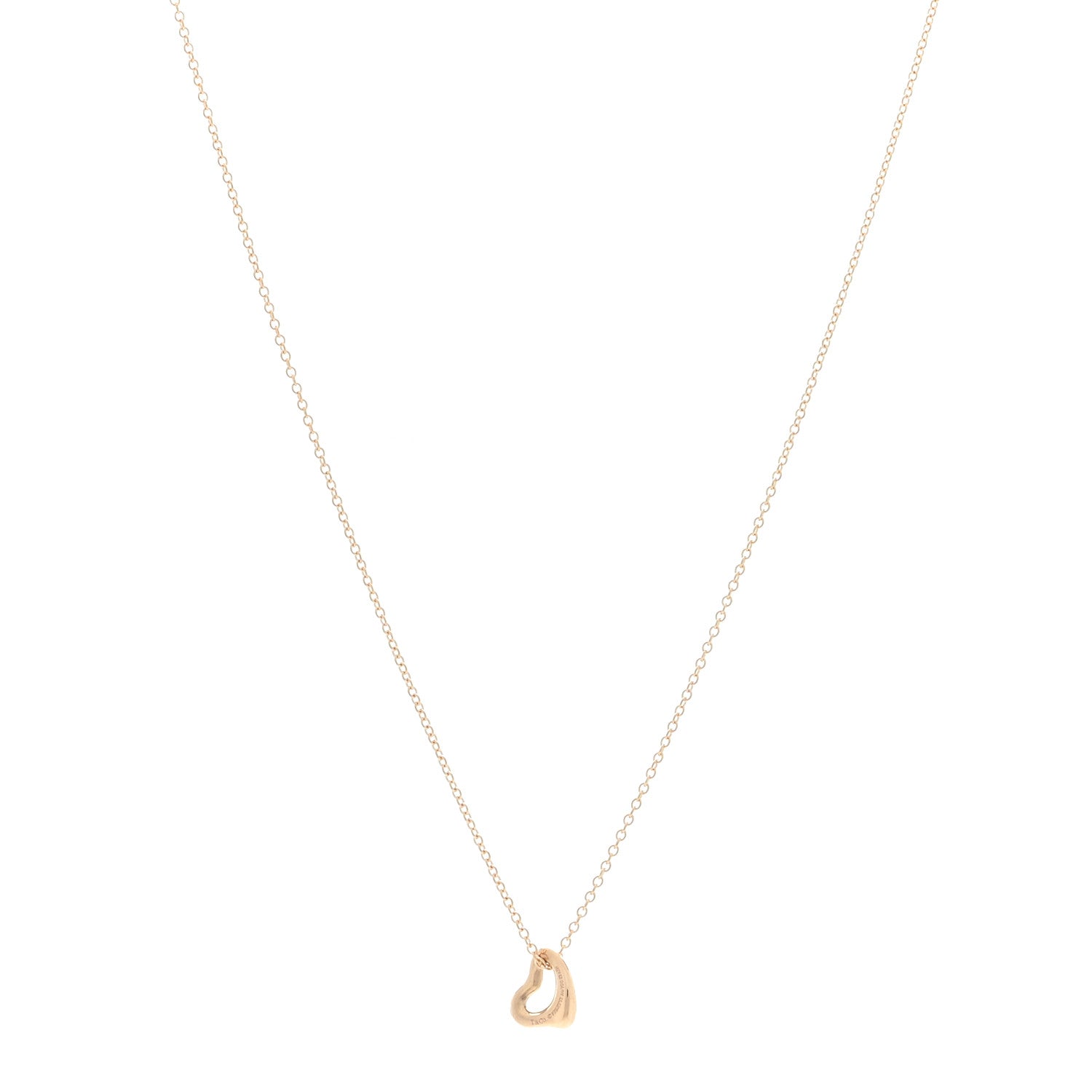 Tiffany 18K Rose Gold 7mm Elsa Peretti Open Heart Pendant Necklace 1 of 3