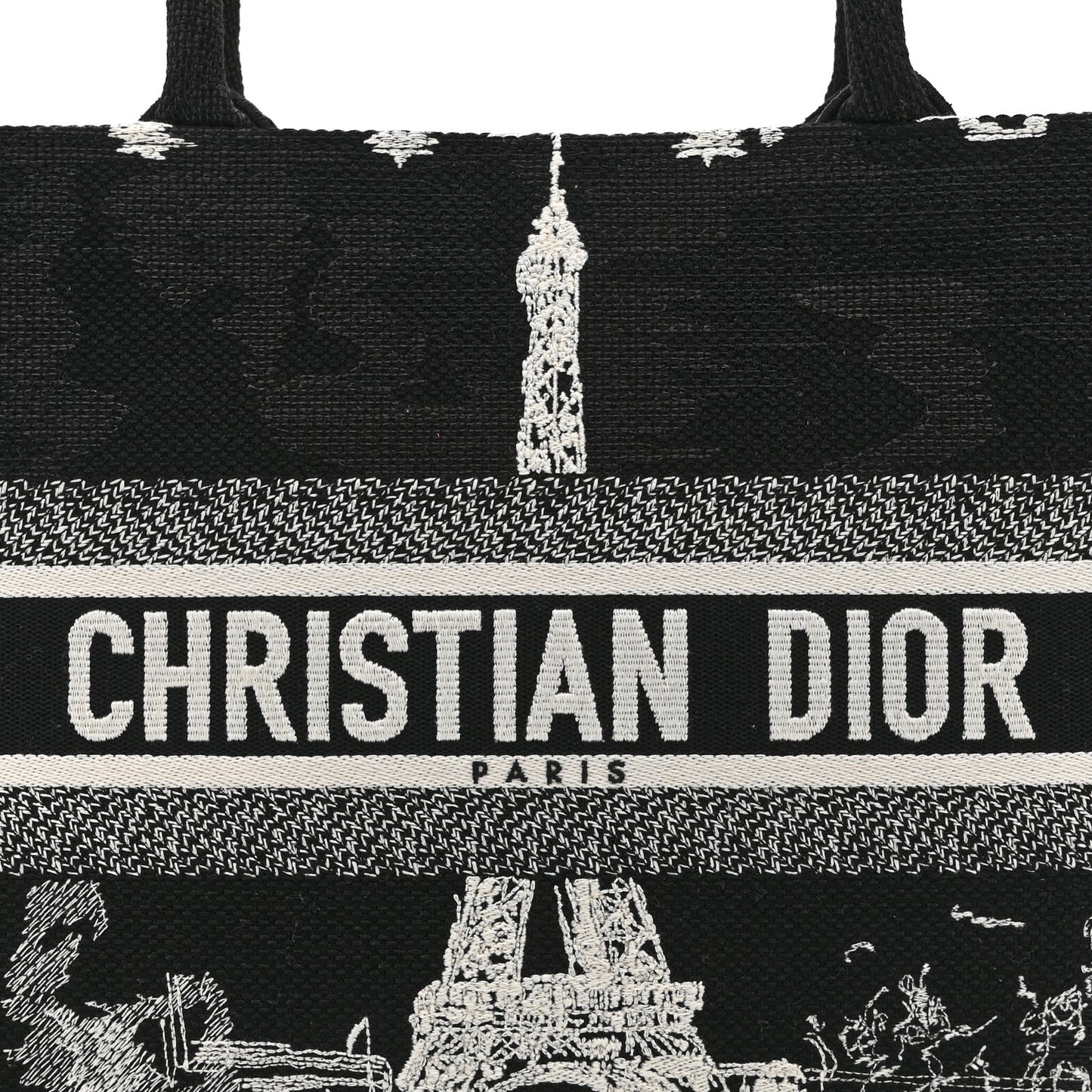 Canvas Embroidered Medium Paris Book Tote Black White