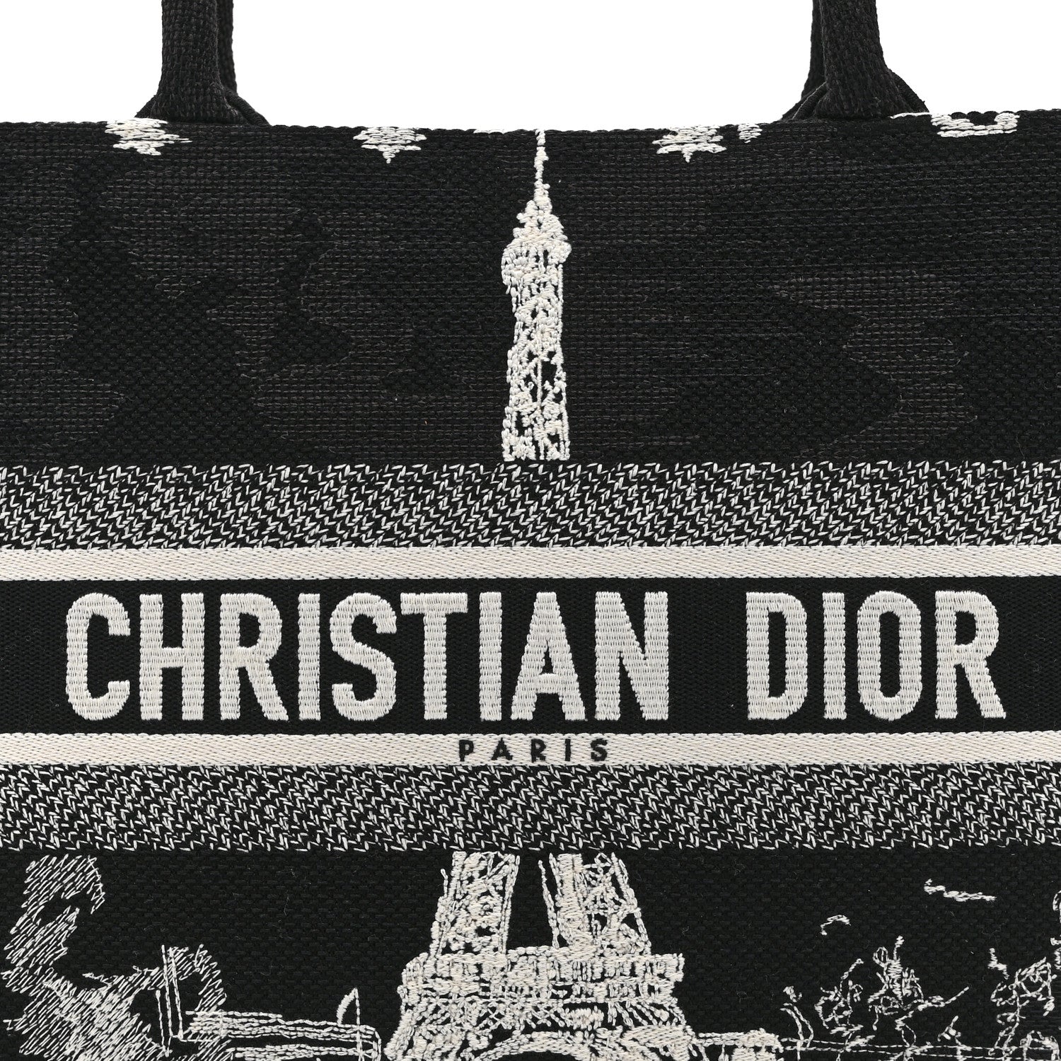 Christian Dior Canvas Embroidered Medium Paris Book Tote Black White 8 of 10