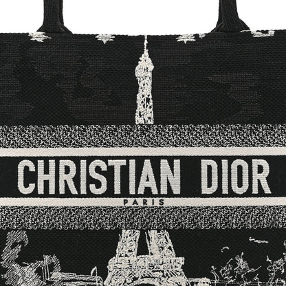 Christian Dior Canvas Embroidered Medium Paris Book Tote Black White 8 of 10
