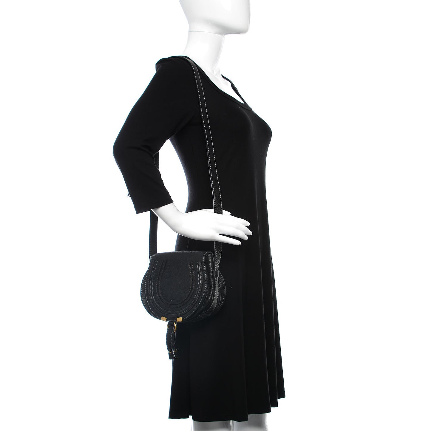 Calfskin Mini Marcie Round Crossbody Bag Black