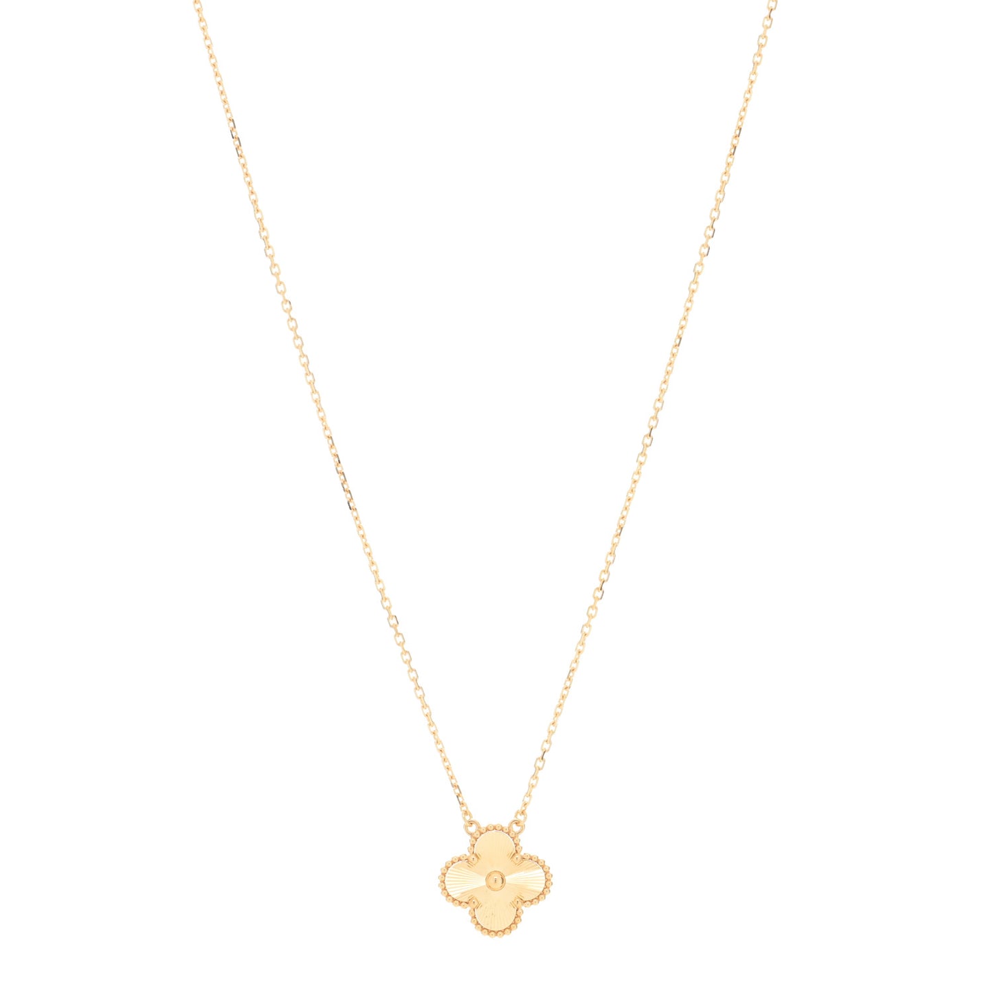 18K Yellow Gold Guilloche Vintage Alhambra Pendant Necklace