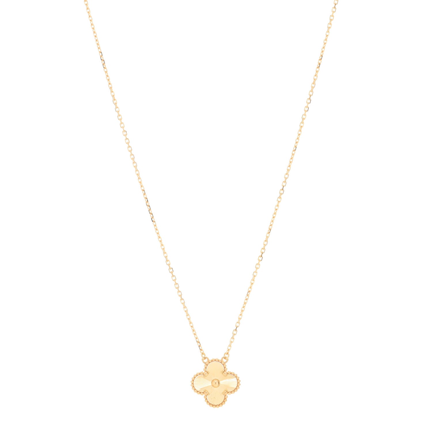 Van Cleef & Arpels 18K Yellow Gold Guilloche Vintage Alhambra Pendant Necklace 1 of 4