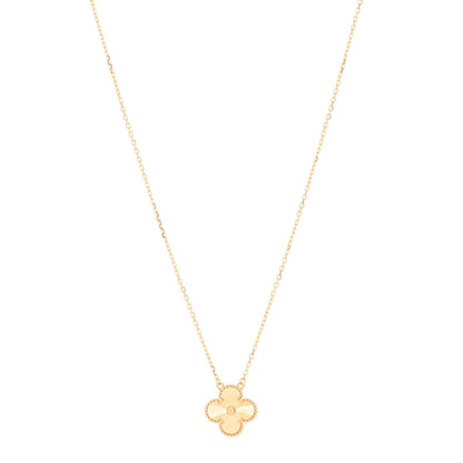 Van Cleef & Arpels 18K Yellow Gold Guilloche Vintage Alhambra Pendant Necklace 1 of 4