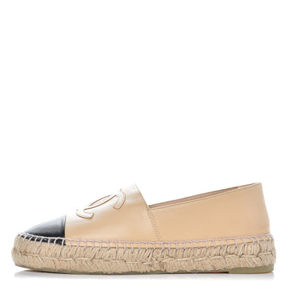Chanel Lambskin CC Espadrilles 38 Beige Black 1 of 11