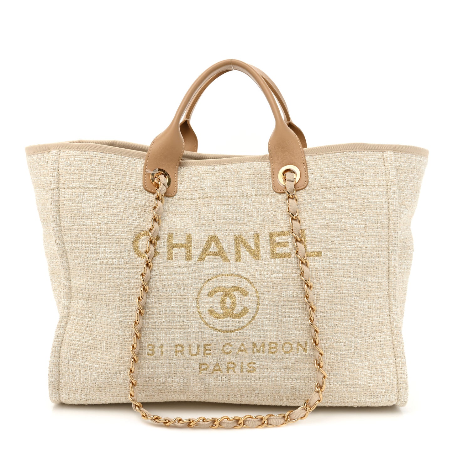 Mixed Fibers Calfskin Medium Deauville Tote Light Beige