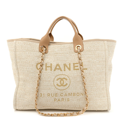 Chanel Mixed Fibers Calfskin Medium Deauville Tote Light Beige 1 of 10