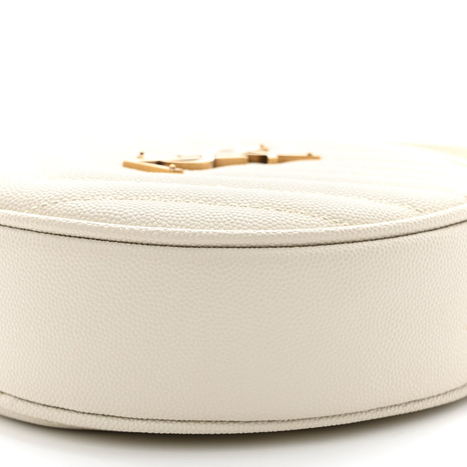 Saint Laurent Grain De Poudre Matelasse Chevron Quilted Round Vinyle Camera Bag White 9 of 9