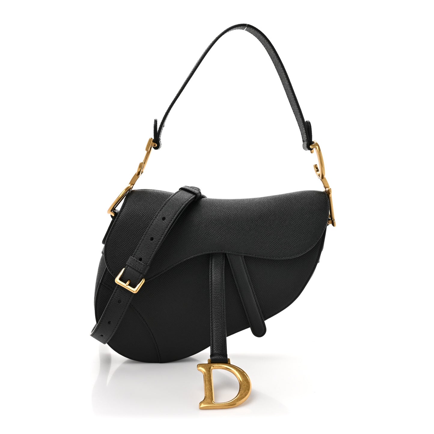 Grained Calfskin Saddle Bag With Strap Black