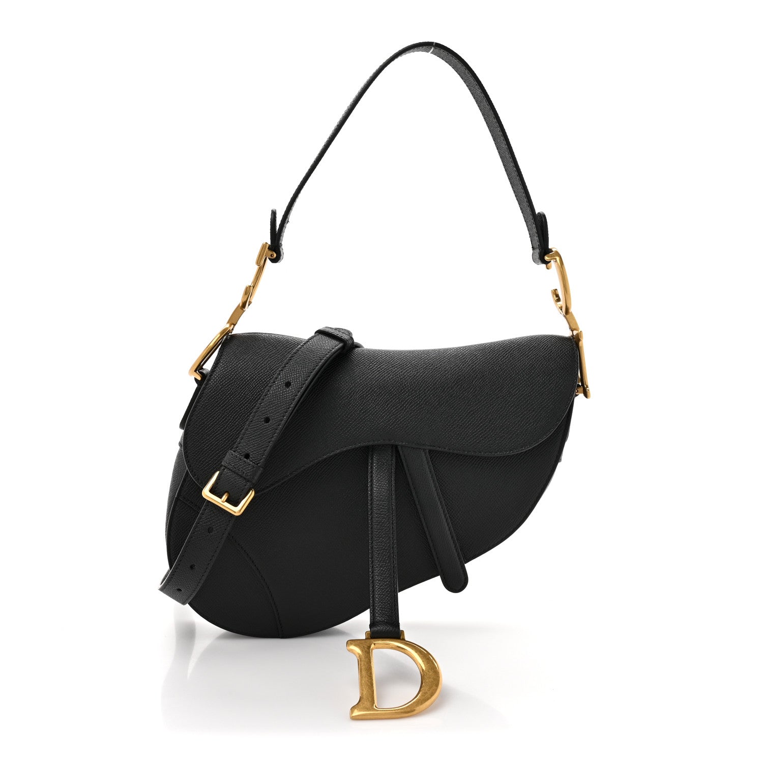 Christian Dior Grained Calfskin Saddle Bag With Strap Black 1 of 10