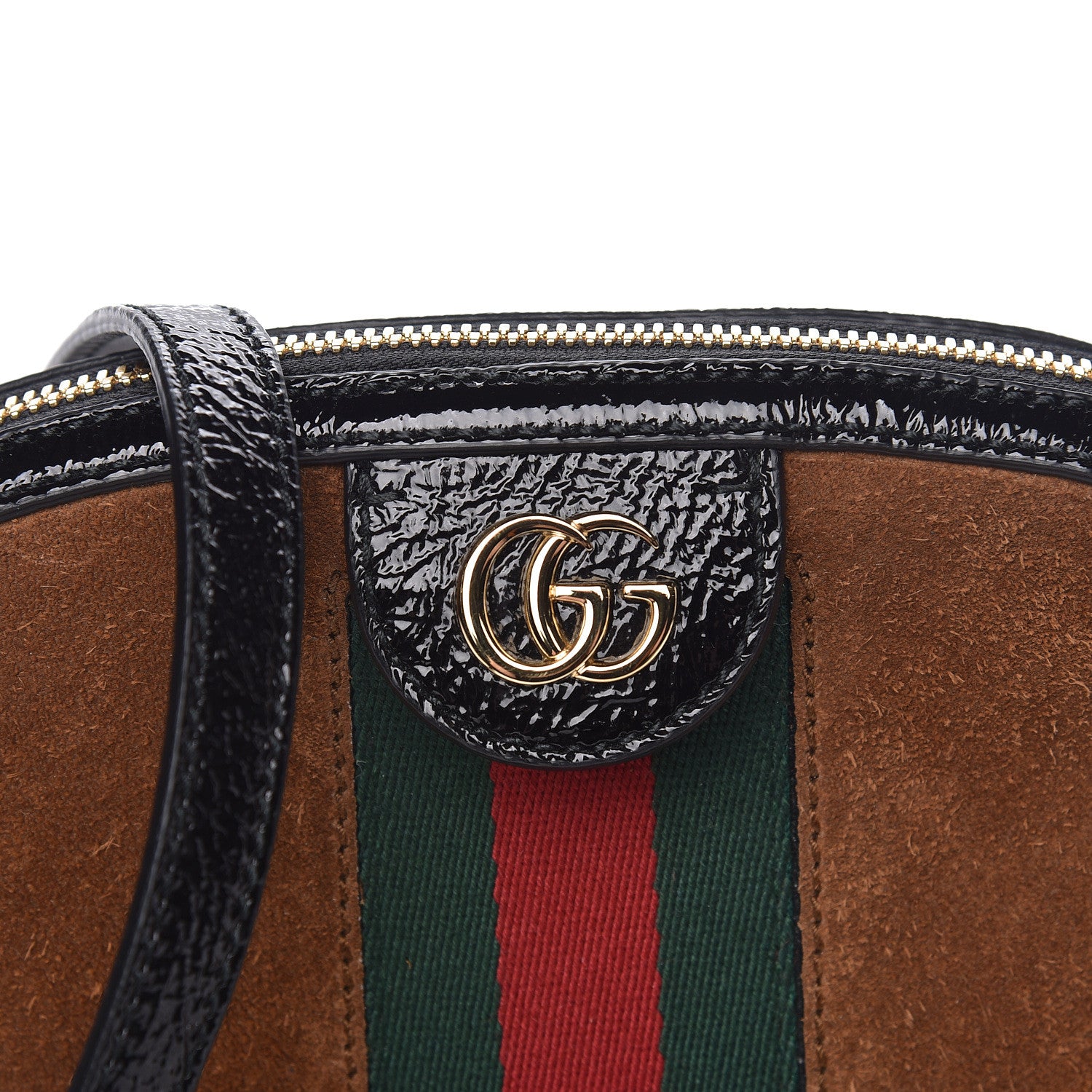 Gucci Suede Patent Web Small Ophidia Dome Shoulder Bag Nocciola Black 8 of 10