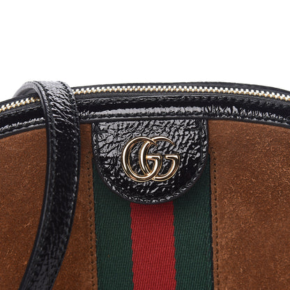 Gucci Suede Patent Web Small Ophidia Dome Shoulder Bag Nocciola Black 8 of 10