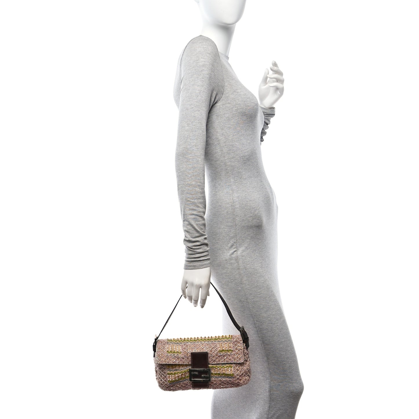 Linen Crystal Beaded Baguette Beige Multicolor