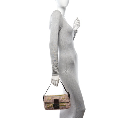 Fendi Linen Crystal Beaded Baguette Beige Multicolor 2 of 12