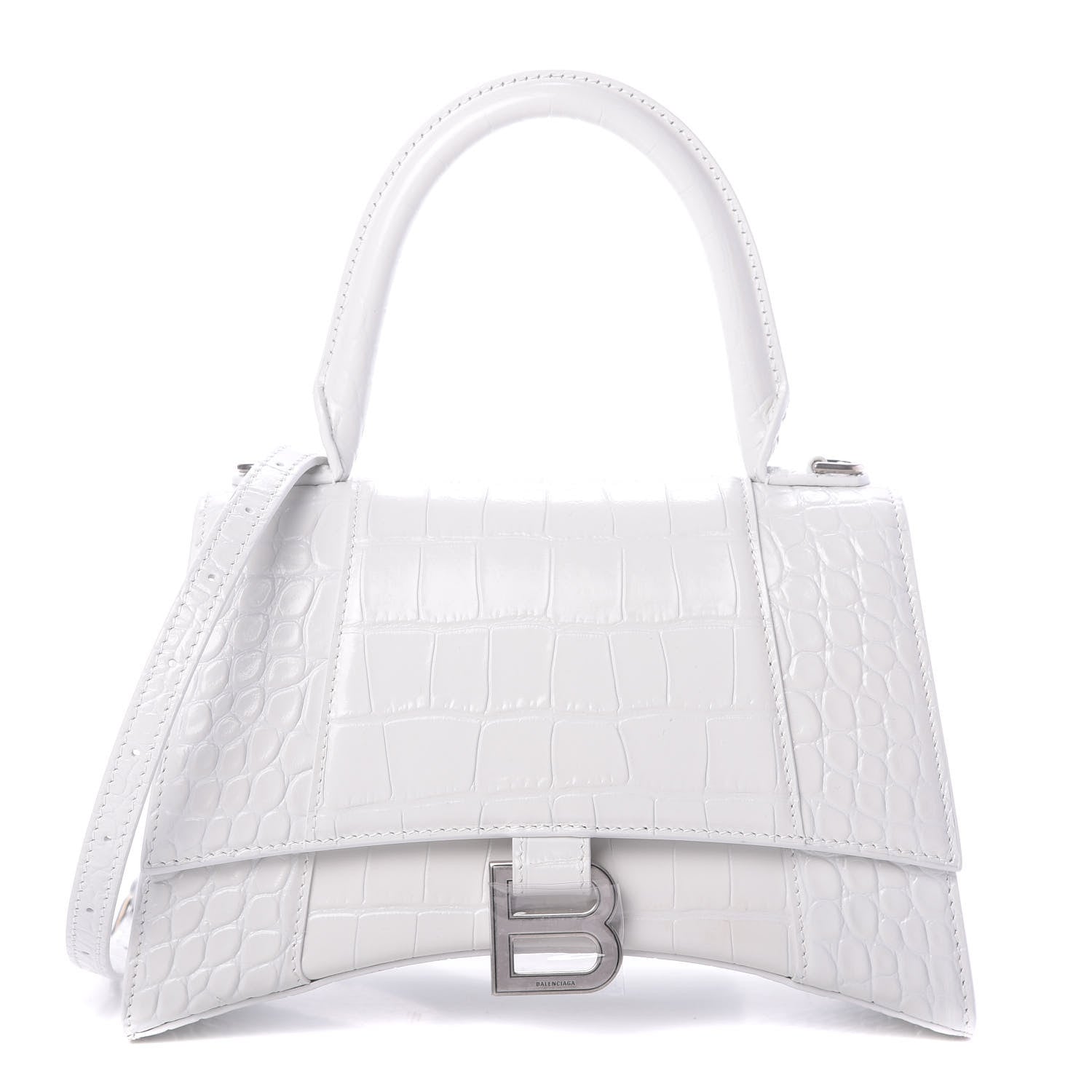 Balenciaga Calfskin Crocodile Embossed Small Hourglass Top Handle Bag White 1 of 13