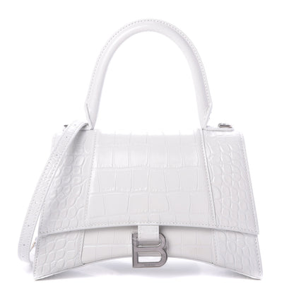 Balenciaga Calfskin Crocodile Embossed Small Hourglass Top Handle Bag White 1 of 13
