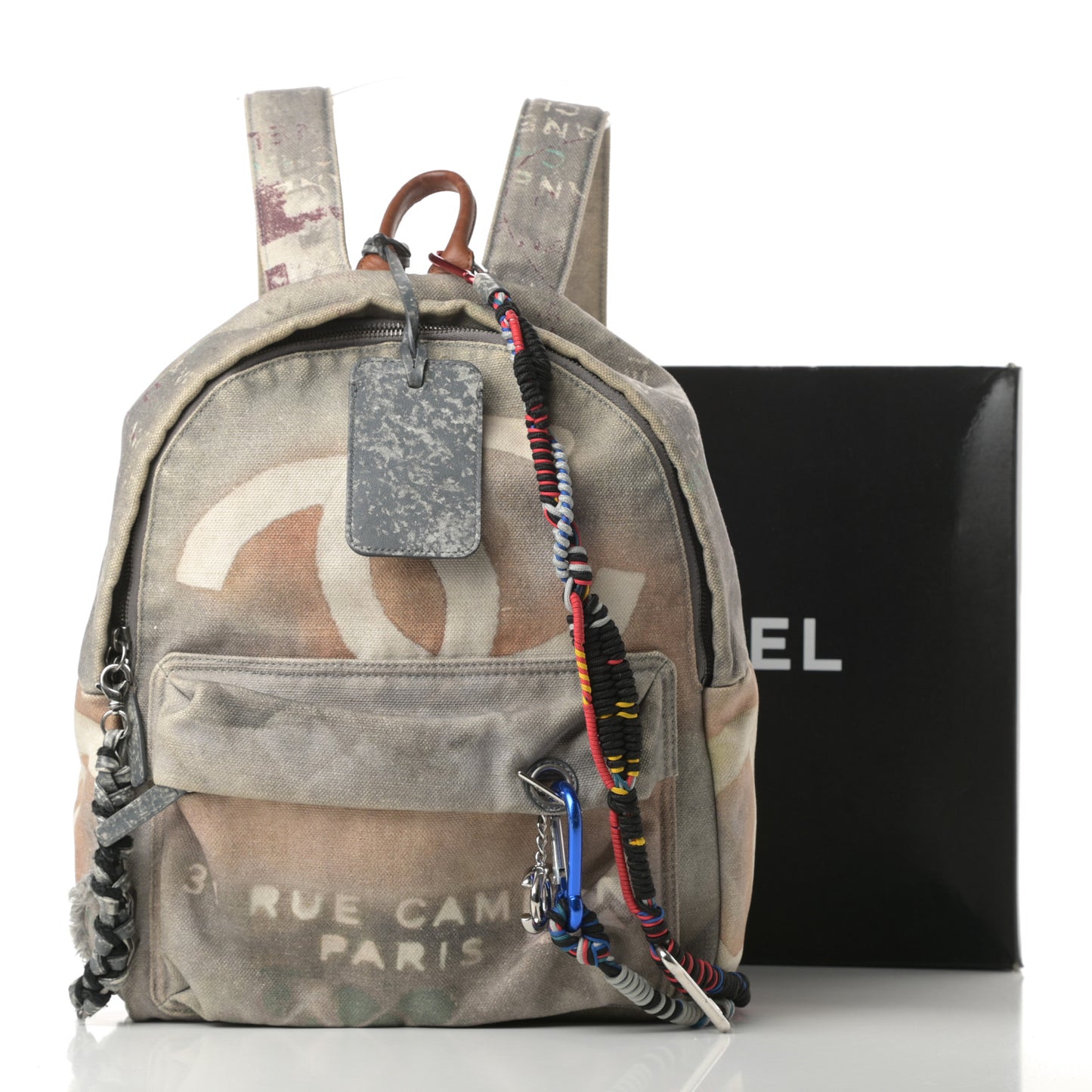 Graffiti Printed Canvas Medium Backpack Grey