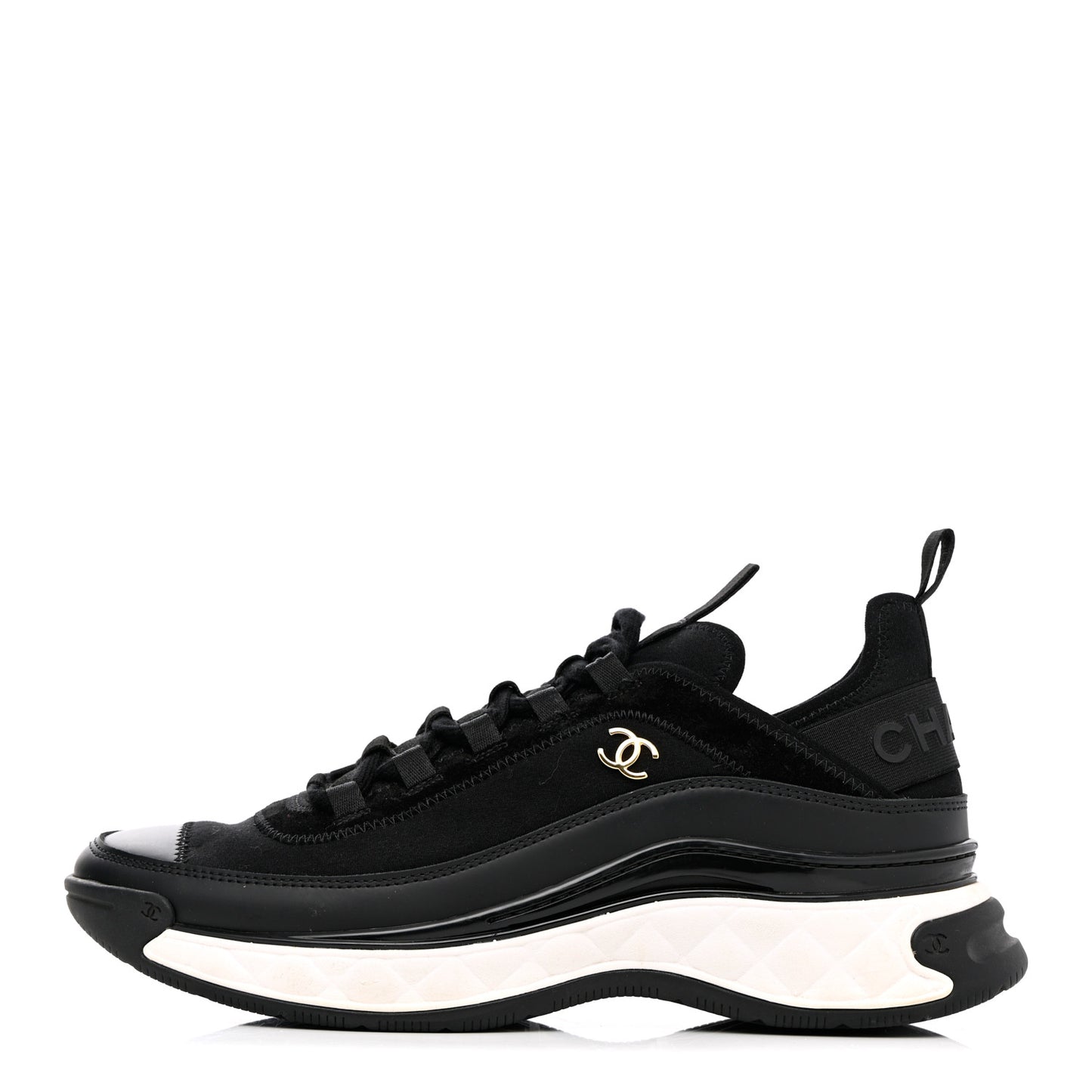 Velvet Calfskin Mixed Fibers CC Sneakers 41 Black