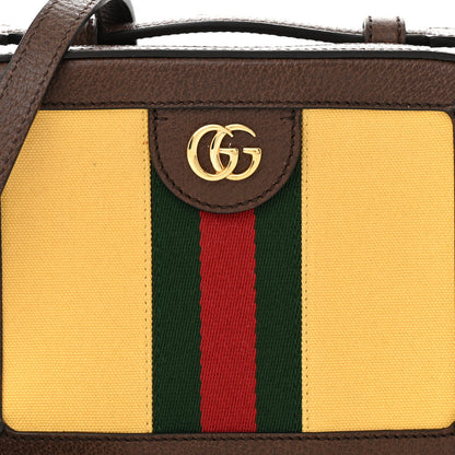 Gucci Canvas Textured Calfskin Web Mini Ophidia Top Handle Shoulder Bag Easy  Yellow Dark Brown 8 of 11