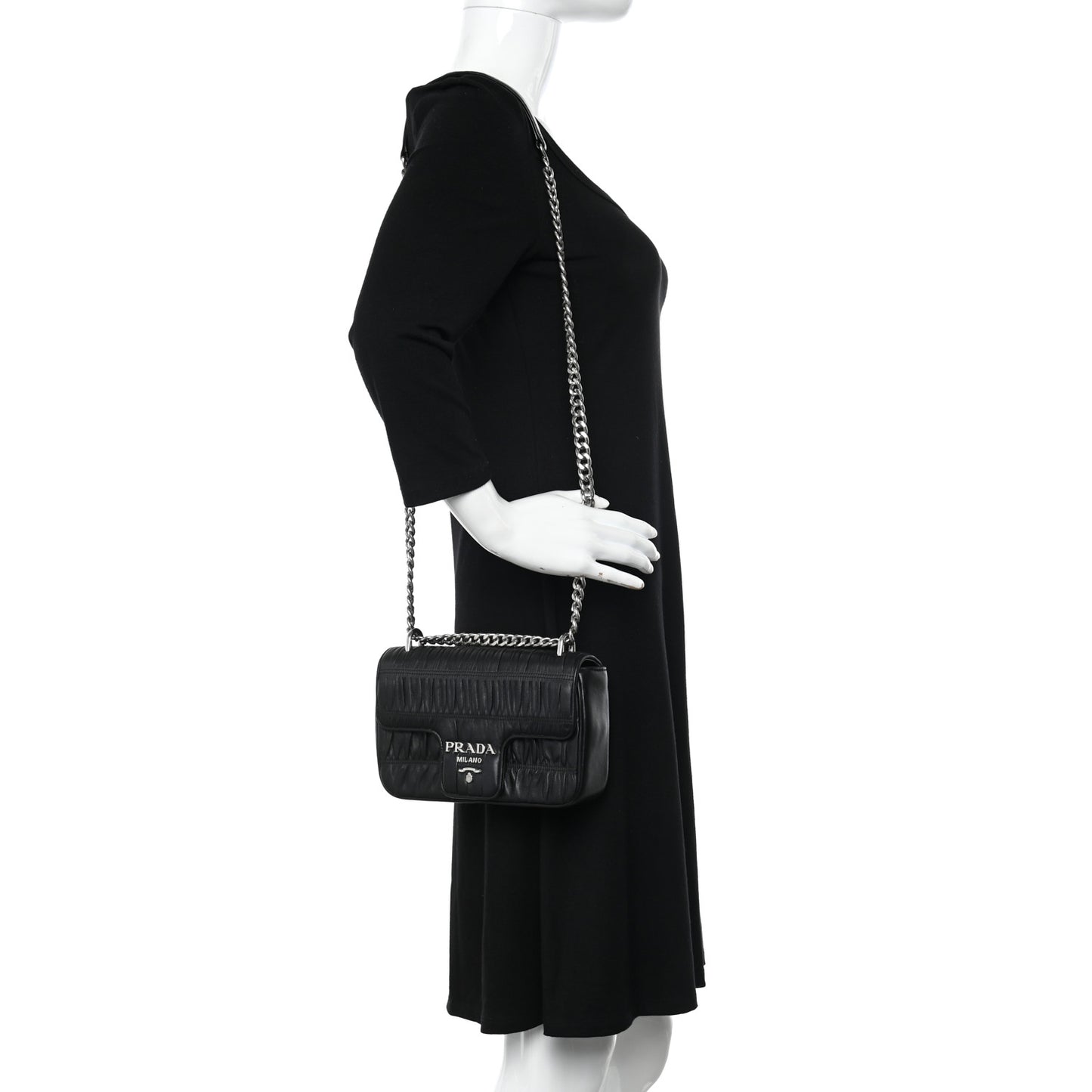 Nappa Gaufre Small Chain Flap Shoulder Bag Black