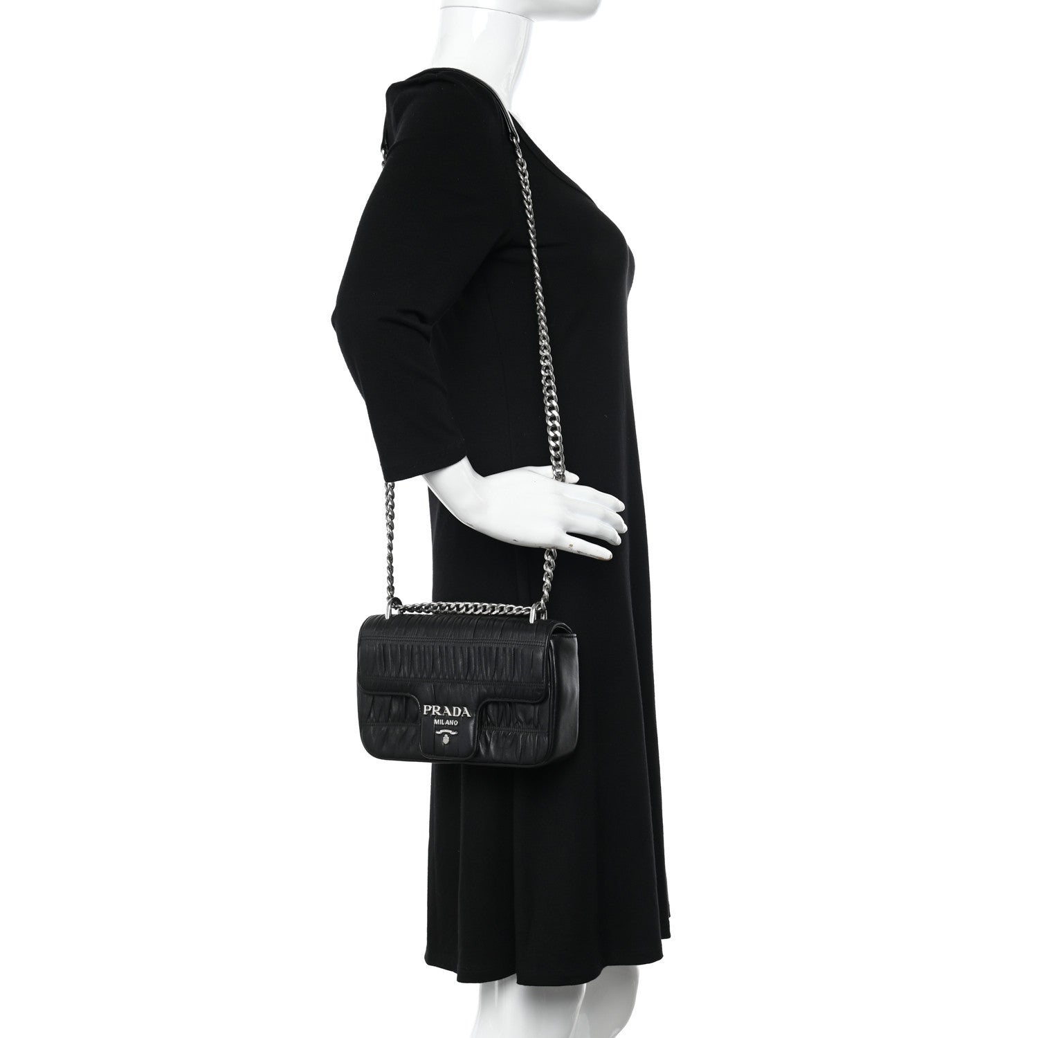Prada Nappa Gaufre Small Chain Flap Shoulder Bag Black 2 of 9