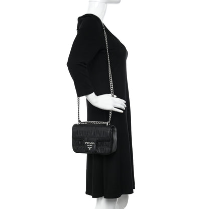 Prada Nappa Gaufre Small Chain Flap Shoulder Bag Black 2 of 9