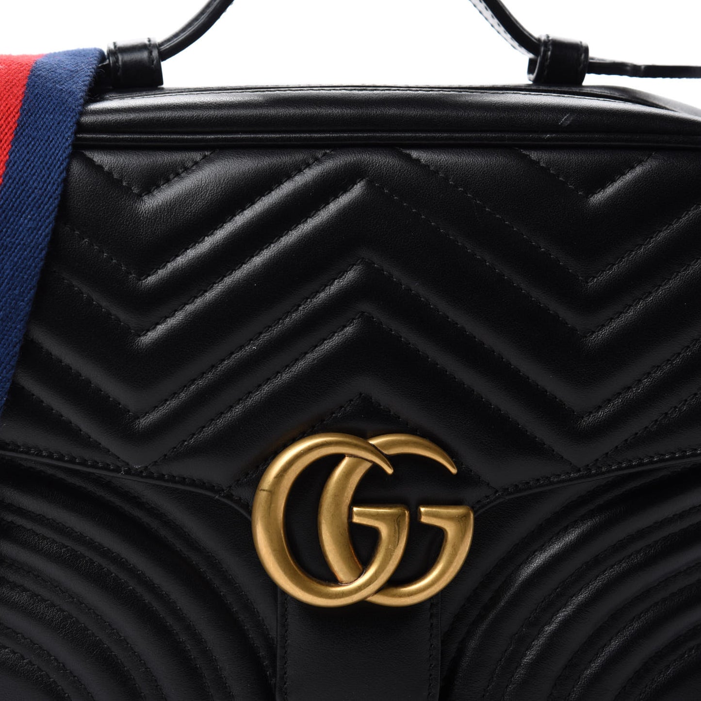 Calfskin Matelasse Sylvie Web Small GG Marmont Top Handle Shoulder Bag Black