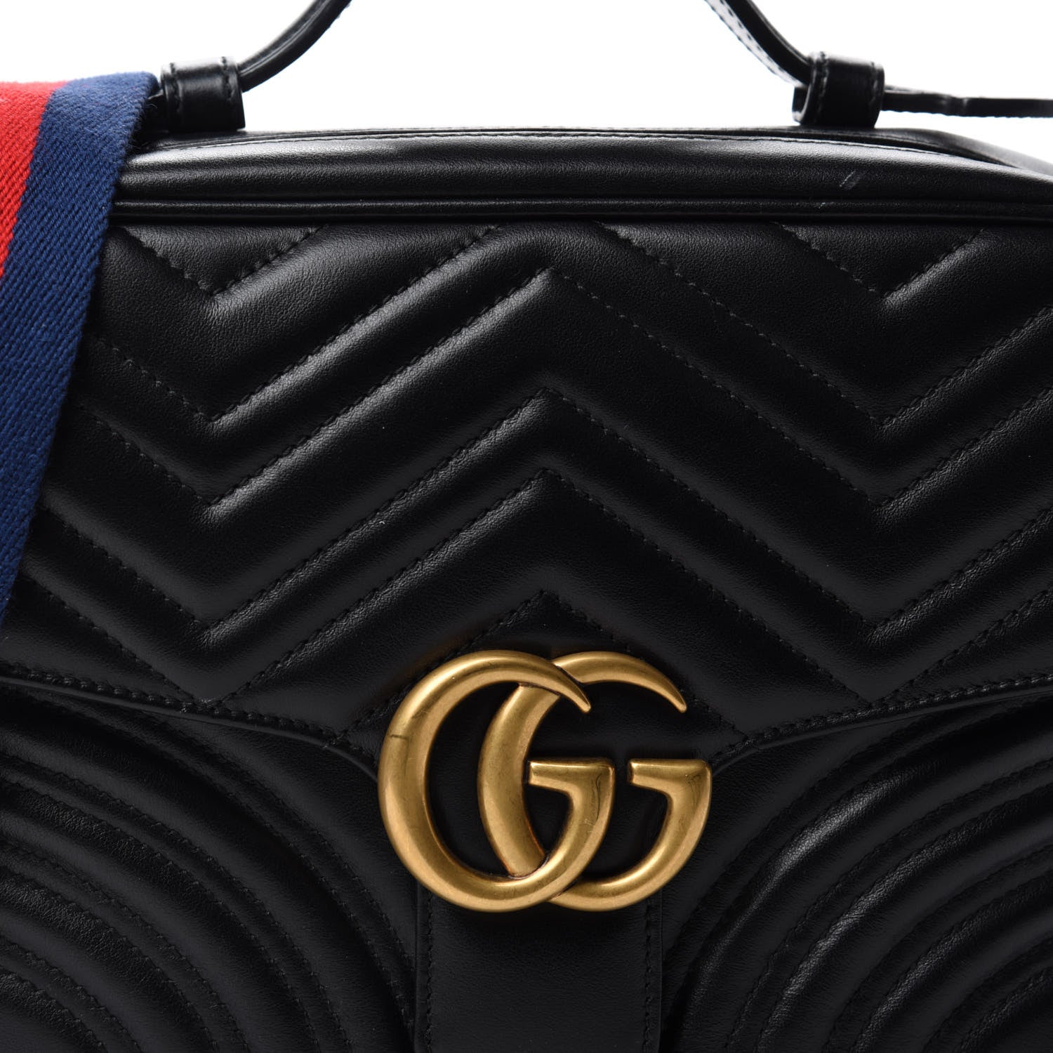 Gucci Calfskin Matelasse Sylvie Web Small GG Marmont Top Handle Shoulder Bag Black 11 of 11
