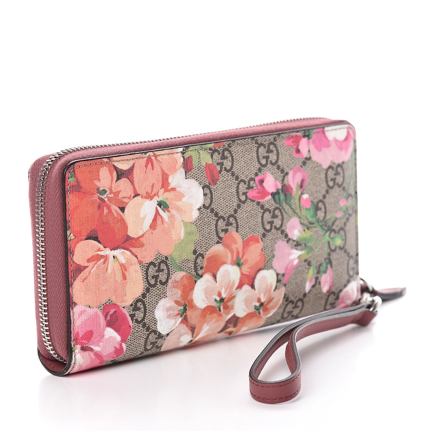 Gucci GG Supreme Monogram Blooms Wrist Wallet Beige Multicolor Dry Rose 3 of 8