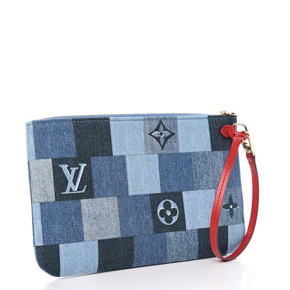Louis Vuitton Denim Damier Monogram Patchwork Neverfull MM Pochette Blue Rouge 2 of 6
