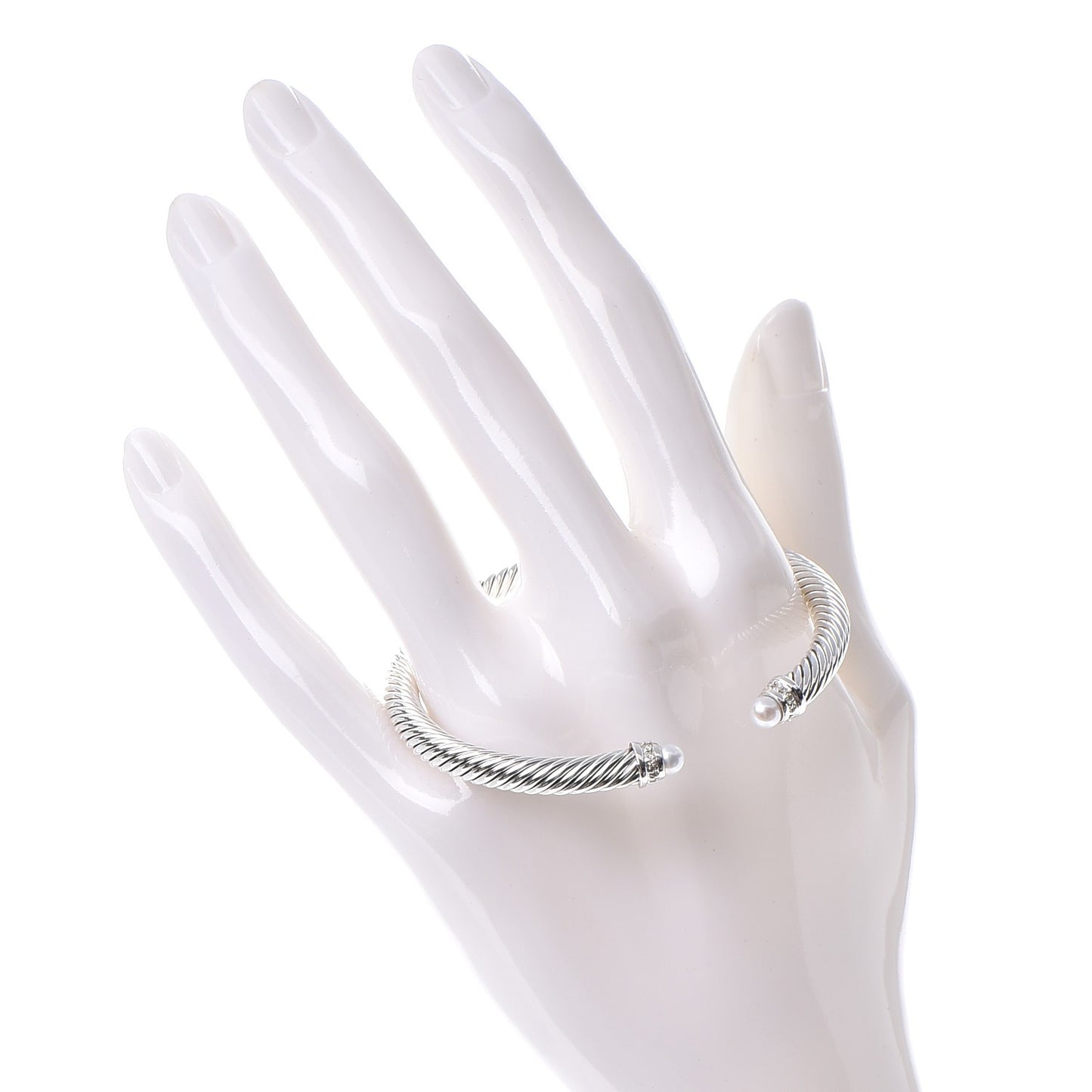Sterling Silver Diamond Pearl 5mm Cable Classics Bracelet