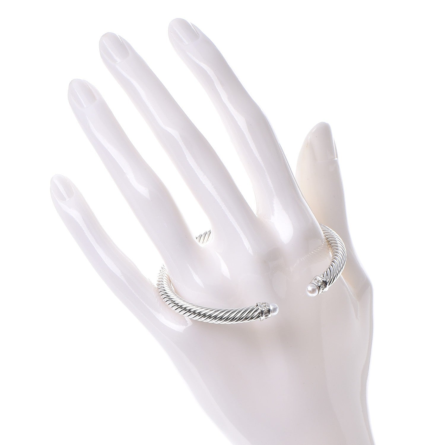 David Yurman Sterling Silver Diamond Pearl 5mm Cable Classics Bracelet 2 of 5