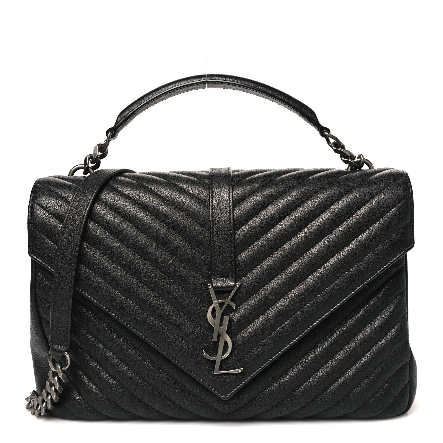 Saint Laurent Sheepskin Matelasse Chevron Monogram Large College Satchel Black 1 of 10