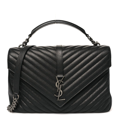 Saint Laurent Sheepskin Matelasse Chevron Monogram Large College Satchel Black 1 of 10