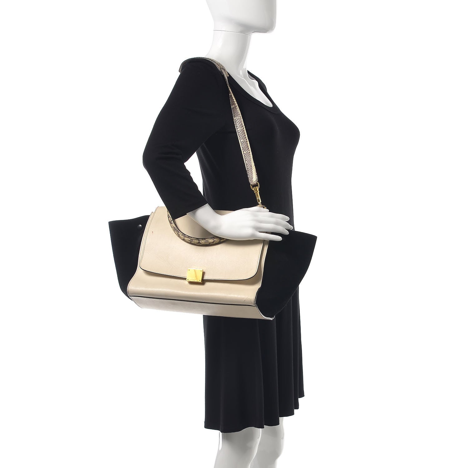 Celine Calfskin Suede Whipsnake Medium Trapeze Black White 2 of 14