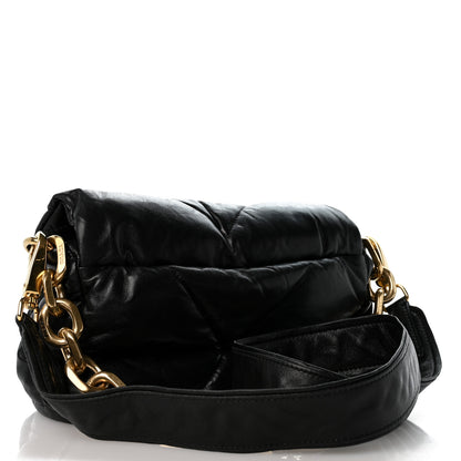 Prada Nappa Soft Padded Logo Embossed Triangle Quilted Small Shoulder Bag Black 3 of 13