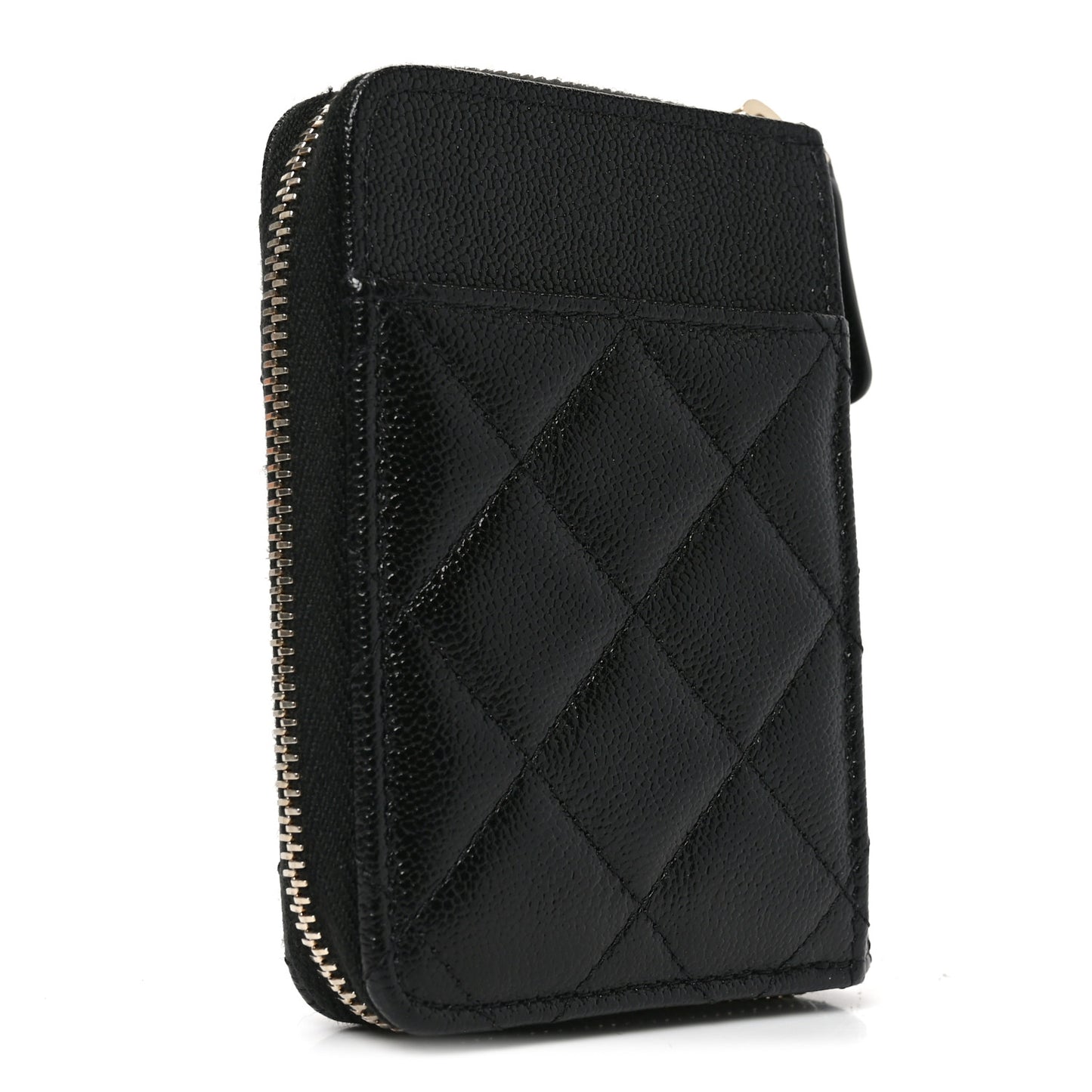 Caviar Quilted Studded CC Zip Card Holder Black