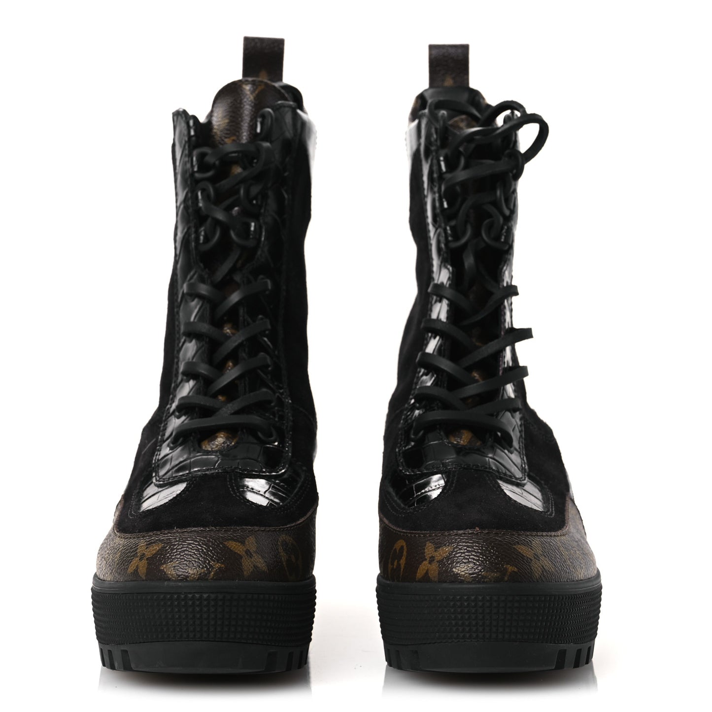 Suede Calfskin Monogram Laureate Platform Desert Boots 40 Black