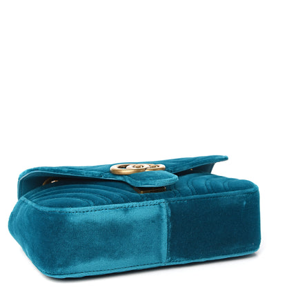 Gucci Velvet Matelasse Mini GG Marmont Shoulder Bag Pavone Cyan 3 of 9