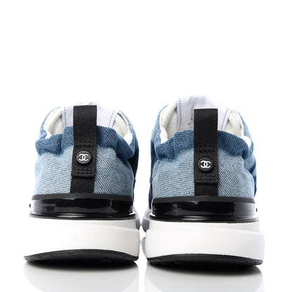 Chanel Denim Suede Calfskin Womens CC Sneakers 37 Blue White Black 7 of 10