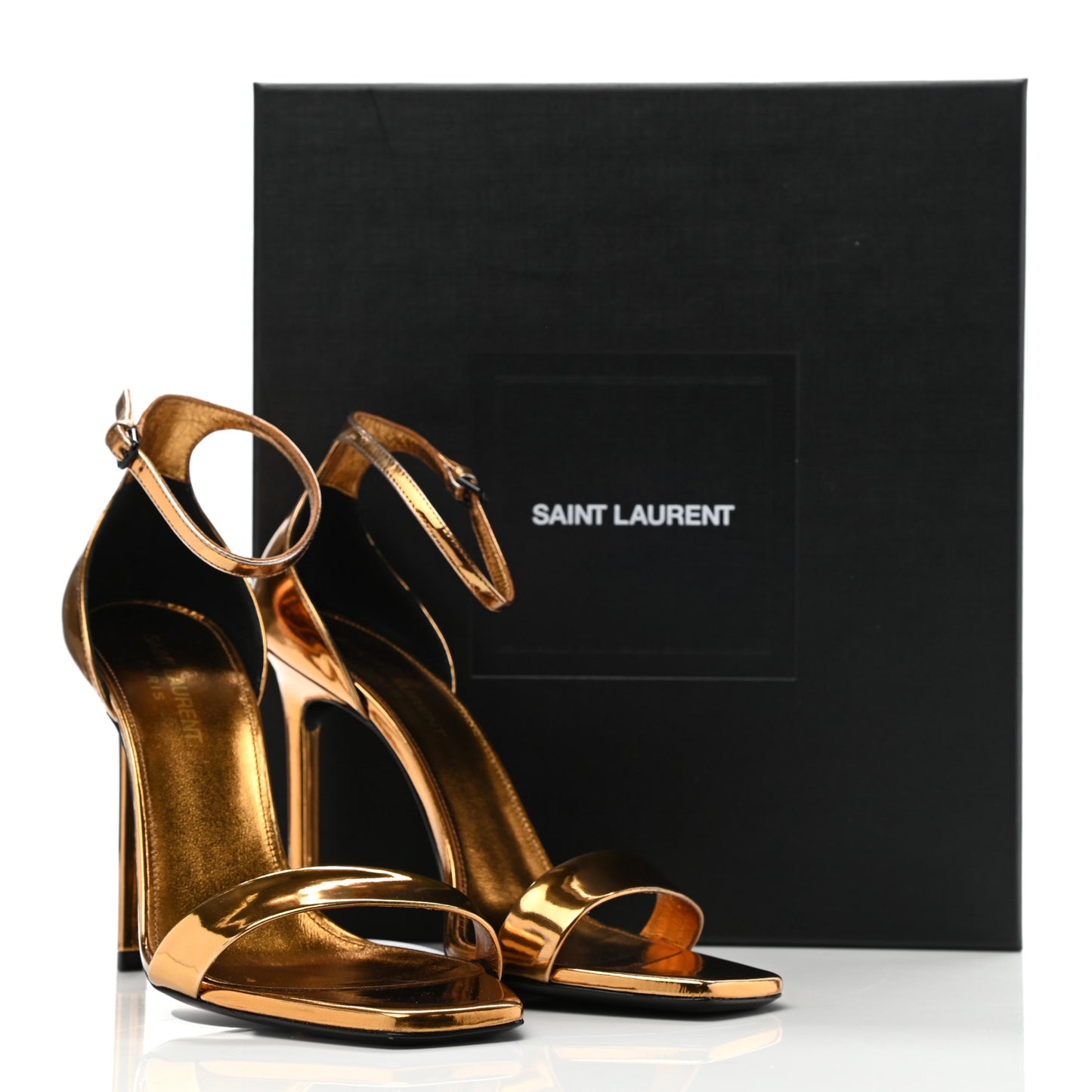 Metallic Lambskin Amber 105 Ankle Strap Sandals 38.5 Egypt Gold
