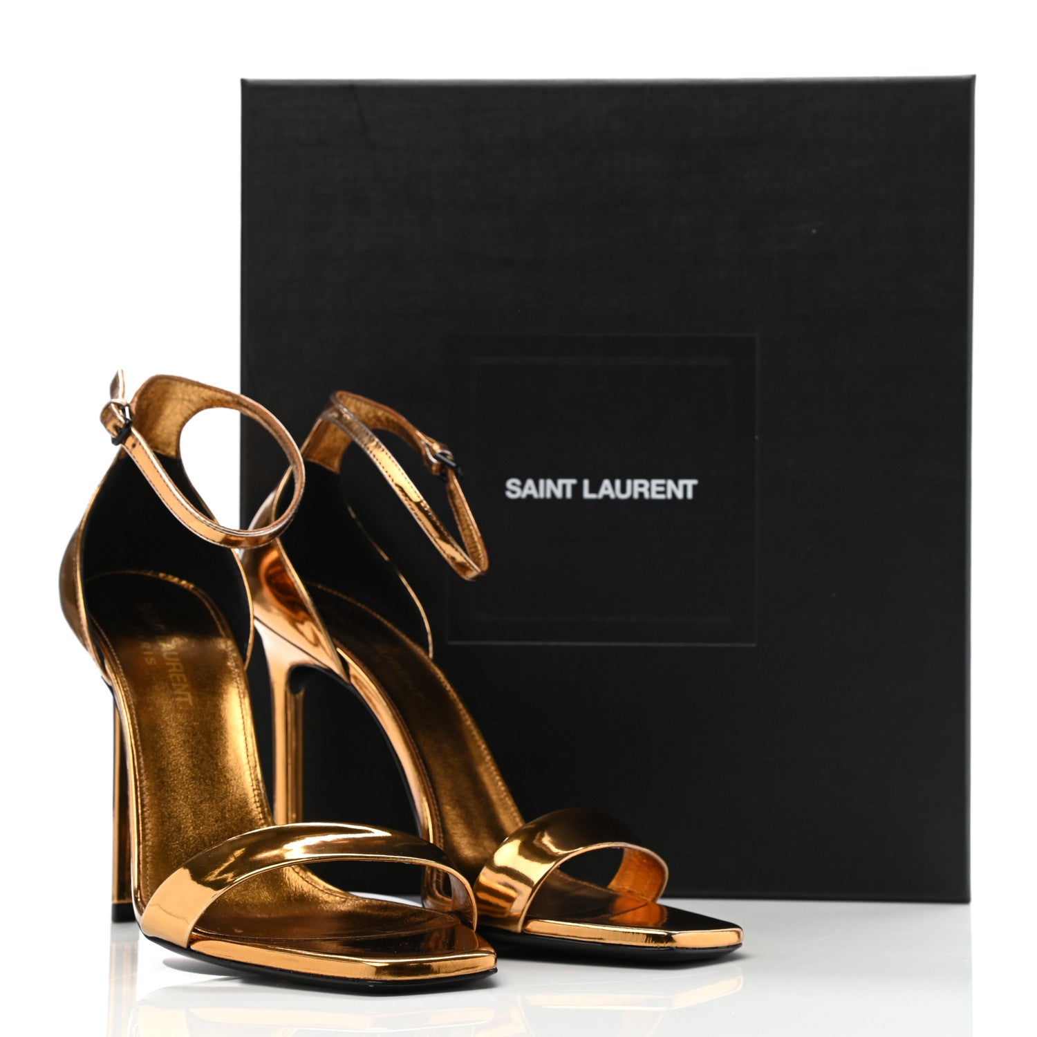 Saint Laurent Metallic Lambskin Amber 105 Ankle Strap Sandals 38.5 Egypt Gold 12 of 12